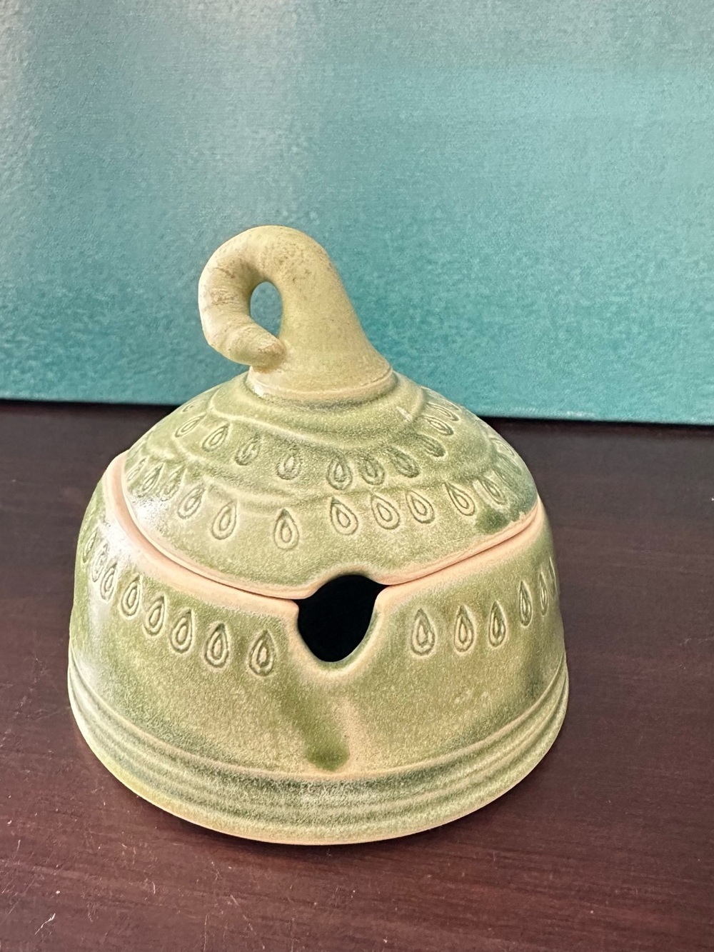Green Ceramic Covered Sugar Bowl